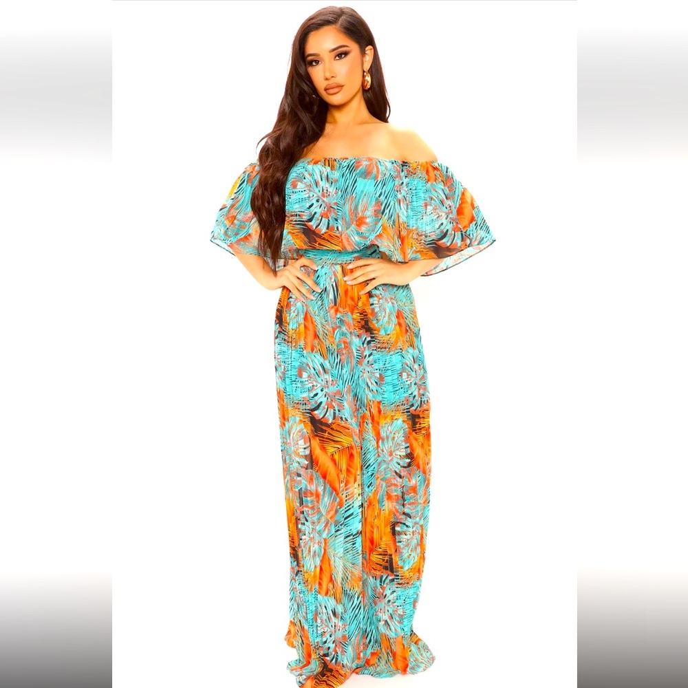 Match in Heaven Pleated Maxi Dress - teal/combo sz XL